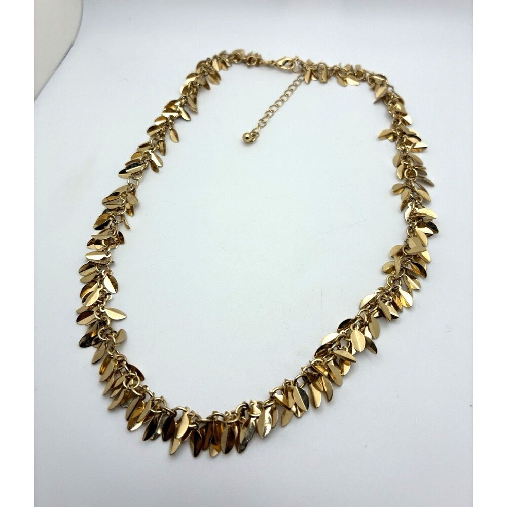 Gold Tone Leaf Charm Cable Chain Necklace Adjustable 17 inch Lobster Clasp